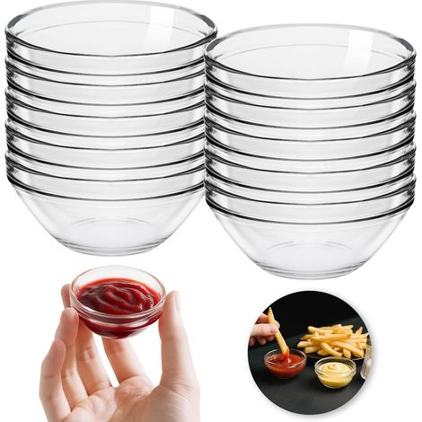 Lot de 10 petits bols en verre, Ø 6 cm, 50 ml, pour sauces, bonbons, sushis, sauces, amuse-gueules, huile et sauce soja. (1/5)