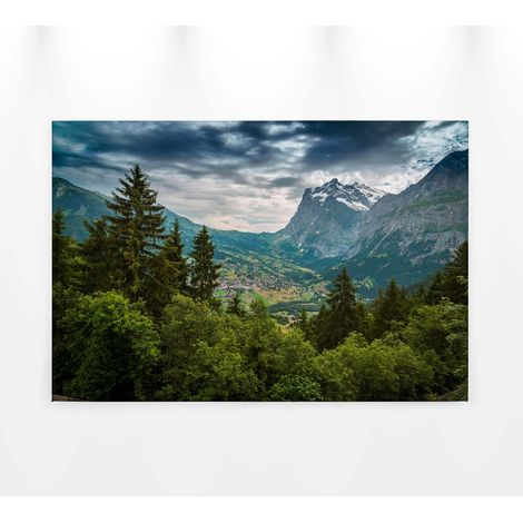 Tableau parfait pour salon paysage montagne | Tableau sur toile deco salon & cuisine | Tableau montagne et forêt vert & bleu 0,9 x 0,6 m (1/5)