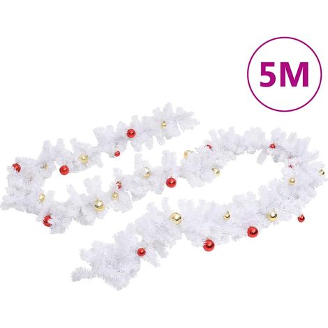 vidaXL Guirnalda de Navidad decorada con bolas blanco 5 m (1/2)