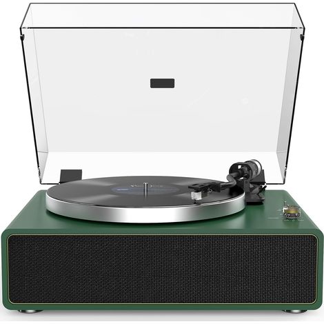 Retrolife Platine Vinyle avec Haut-Parleurs Intégrés Bluetooth Vert Foncé Tourne Disque Vinyle à Courroie Tout-en-Un Cartouche AT-3600L Arrêt Automatique 33/45 Tours Sortie RCA Entrée AUX (1/5)