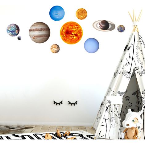 Sticker mural lumineux sur le thème du système solaire, décoration pour chambre d'enfant
