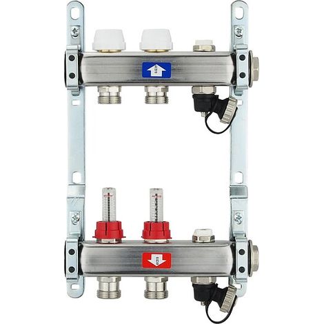 Fußbodenheizungsverteiler aus Edelstahl mit Topmeter für 2 Heizkreise - ohne Anschlussset (1/5)