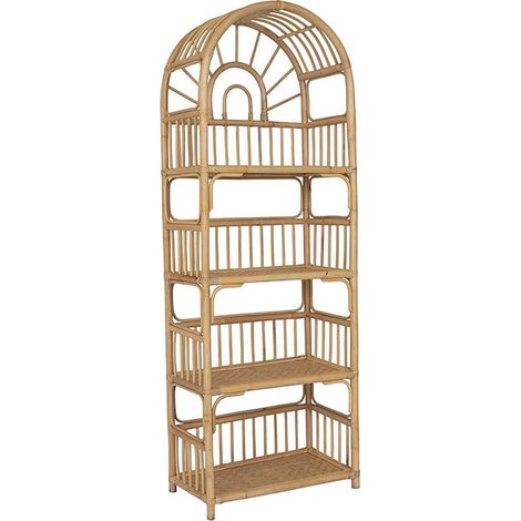 Vente-Unique – Bibliothèque en rotin naturel clair – 4 étagères tressées – Dimensions H180 x L65 x P35 cm – Charge max 5 kg par étagère (1/4)