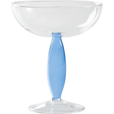 Dorici Set di 4 Coppe in Vetro Borosilicato Soffiato e Lavorato a Mano Colore Bluino Trasparente Eleganti per Cocktail Dessert e Bollicine