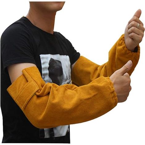 Hitzebeständige Schweißerarmstulpen aus Leder, elastische Sicherheitsbündchen für die Arbeit, funkenbeständiger Armschutz (42 cm)