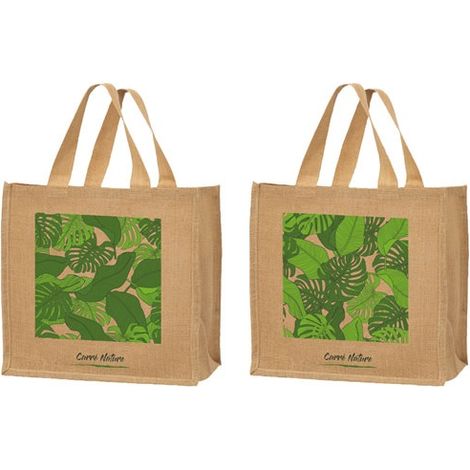 SPHERE - Sac cabas jute décor feuilles 30 L