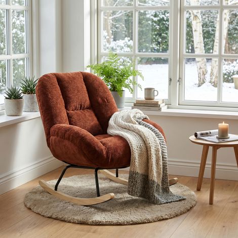 Meubles Cosy LITHOPS poltrona a dondolo stile scandinavo in tessuto ciniglia, rosso (1/5)