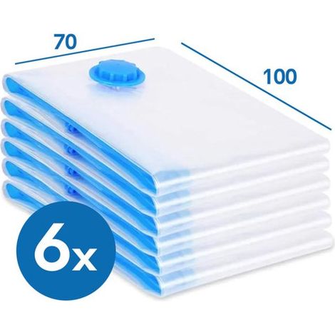 Lot de 6 sacs sous vide 70 × 100 cm, sacs de rangement réutilisables pour vêtements, anti-poussière, anti-humidité et anti-moisissure (1/2)
