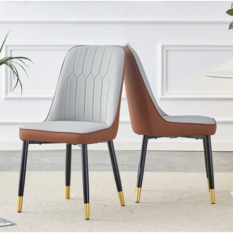 Silla de comedor de PU y metal negro, bicolor, estable y facil de limpiar,43×41.5×89cm (1/5)