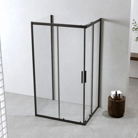 Cabina Doccia 3 Lati 80x90x80 Cm h190 Scorrevole Profili Nero Opaco Vetro 6mm Trasparente Neat