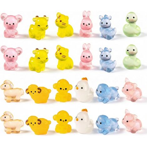 24pcs Mini Animaux Lumineux en Résine,Figurines Miniatures Mignonnes, Figurines Miniatures de Les douze animaux du zodiaque pour Maisons de Poupée Micro Paysage, Jardin, Aquarium (1/5)