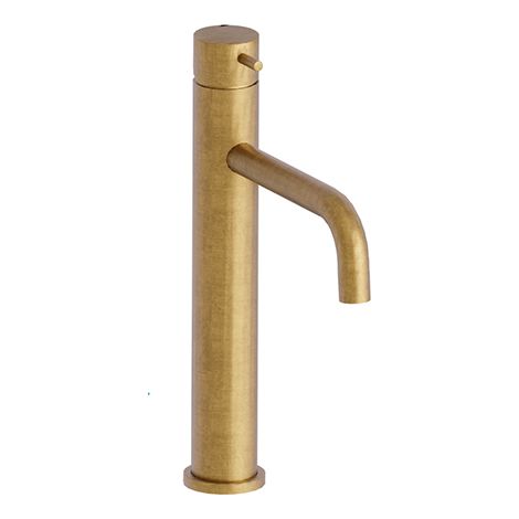 Robinet mitigeur lavabo mi-haut TRIVERDE or brossé avec bonde up&down - Cristina Ondyna (1/2)