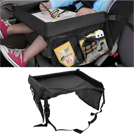 Bureau Lap Pour Siège Voiture, Plateau Siège Voitures Pour Enfants, Plateau De Voyage Enfant Voitures Avec Grande Espace Sac Rangement Accessoires Voiture De Voyage Polyvalent(Noir) (1/5)