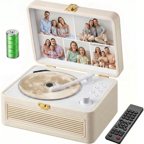 Portable Leather CD Player with 3600mAh Rechargeable Bluetooth Speakers for Home Decoration, Festival Gift Retro Suitcase Design with Remote Control Support USB AUX (1/5)