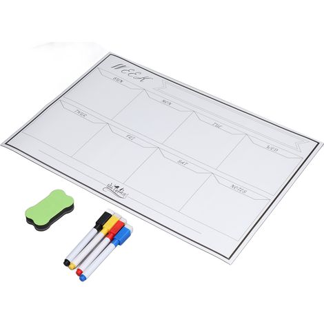 Tableau blanc autocollant magnétique réutilisable 42 x 30 cm, motif quadrillé hebdomadaire, effaçable à sec (1/5)