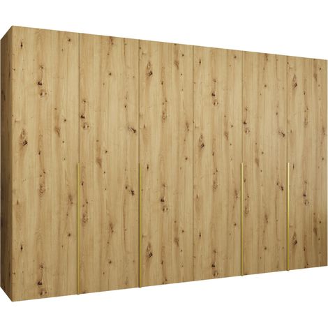 Armoire Hartford 539, Chêne Artisan, 202x300x52cm, Portes d'armoire: Avec des charnières, Nombre d'étagères: 0