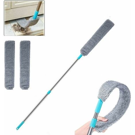 Dépoussiéreur Rétractable avec Brosse Microfibre et Manche Extensible pour Nettoyage Lit, Plafonds Hauts, Meubles Bas et Espaces Exigus2 Chiffons Inclus (1/4)