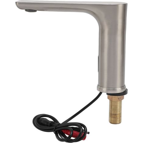 Robinet lavabo sans contact infrarouge piles 304 inox G1/2 mâle argent robinet automatique salle de bain (1/5)