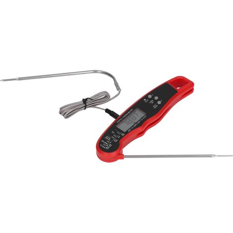 Thermomètre de barbecue à double sonde, écran LCD, facile à ranger, thermomètre numérique pour viande, rouge (1/5)