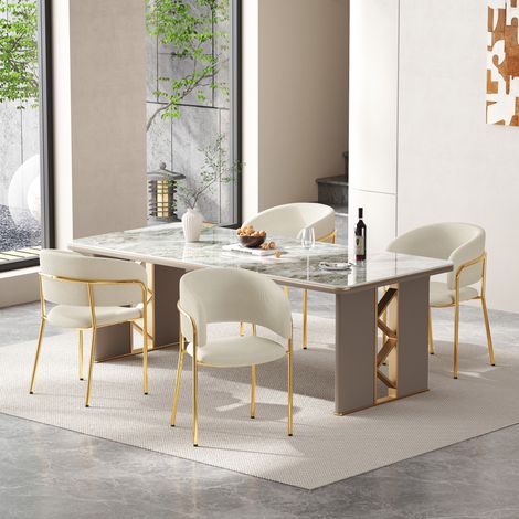 4 St Moderner Stuhl mit Schrägstuhlbein, Verstellbare Füße und Cordstoff, Ideal für Wohnzimmer, Offene Bürofläche, Esszimmer (Beige) (1/5)