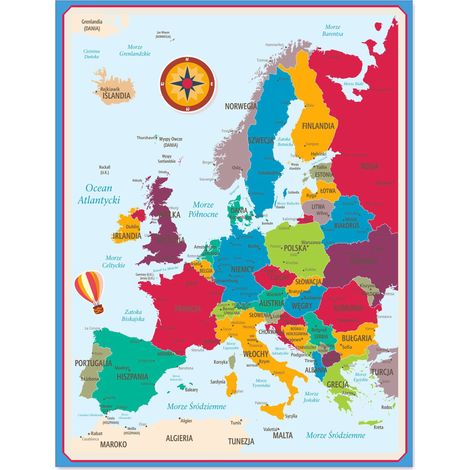 Tableau magnétique autocollant carte de l'Europe 95x72cm – Feuille ferromagnétique – Installation facile sur surfaces lisses