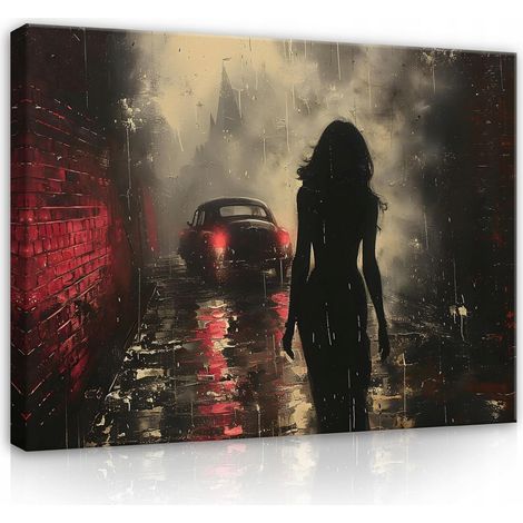 Peinture femme nue voiture sur toile mur chambre salon 120x80 (1/3)