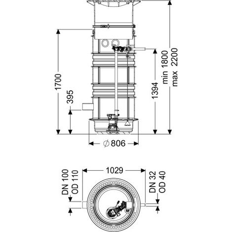 -Pumpstation Aquapump Medium Tronic, GTF 600, 1800-2250 mm, Klasse B
