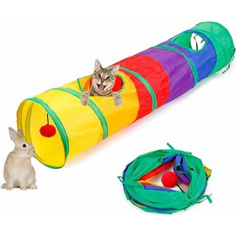 Tunnel pliable de jouets de chat Tunnel de chat d'épissure d'arc-en-ciel pour la plupart des chats exercice intérieur et extérieur se cachant l'entraînement et courir avec le plaisir