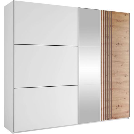 Armario Honolulu 254, Blanco + Roble wotan, 215x250x65cm, Puertas de armario: Correderas, Número de estantes: 0