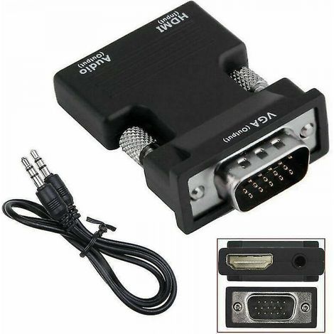 BEBUSINGOTO Adaptador convertidor HDMI hembra a VGA macho con cable de audio compatible con salida 1080p (1/5)