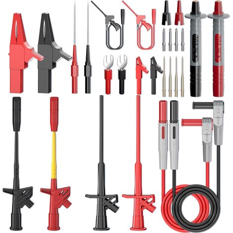 28-teiliges Multimeter-Messleitungs-Set mit Krokodilklemmen, flexiblen Hochspannungs-Prüfspitzen, Isolations-Piercing-Prüfklemme, multifunktionalen, austauschbaren Präzisions-Scharfsonden (1/4)