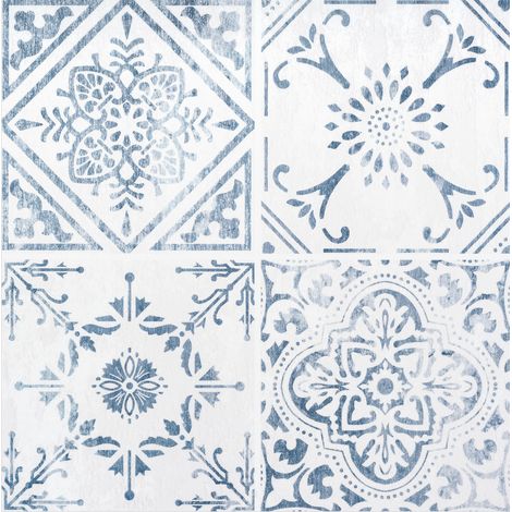 Selbstklebende Wandfliesen im Vintage-Fliesenlook Blau 30,5x30,5cm Packung mit 6 - Access Deco