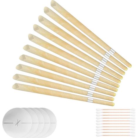 Kit d'extraction de cérumen comprenant 10 bougies auriculaires en forme de trompette, 5 embouts de bougie auriculaire et 10 cotons-tiges pour un nettoyage auriculaire en toute sécurité. (1/5)
