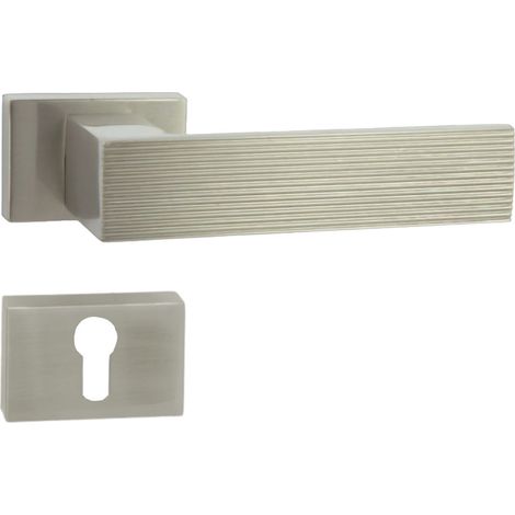 DOMINO Poignée de porte LINE RT M9 PZ Poignée avec plaque PZ pour cylindre profilé Nickel (1/5)