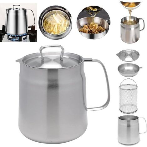Friggitrice, padelle, cestello per friggitrice, contenitore filtro grasso in acciaio inox 304, capacità 2 l, utilizzo versatile, filtro olio (1/5)