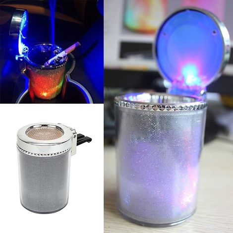 Cendrier Voiture LED avec Support Aération, Porte Cigarette et Cigare, Cylindre à Cendres, Gobbeur Fumée pour Ventilateur Auto (1/4)