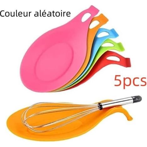 Porte-cuillère - Cuisine - Silicone - 5 pièces - Couleur aléatoire - Design ergonomique (1/4)