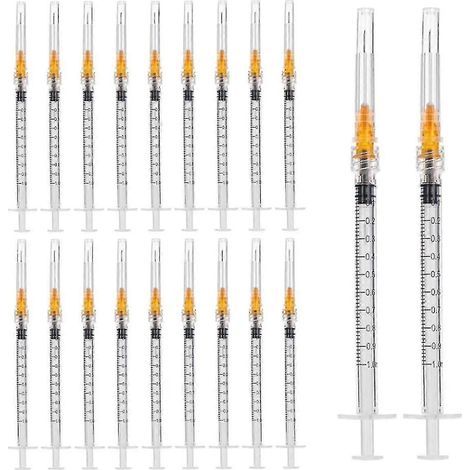 Lot de 50 seringues de 1 ml avec aiguille 25G (1 pouce), fournitures de laboratoire, système Luer Lock, emballage individuel scellé. (1/5)