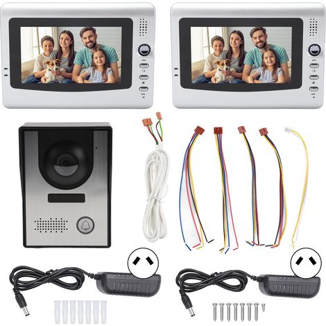 Kit Sonnette Vidéo Filaire 7 Pouces, Visiophone avec Vision Nocturne, Interphone Bidirectionnel pour Appartement Villa, Système de Sonnette Vidéo, AC100-240V Prise AU (1/5)