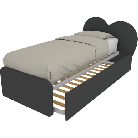 Letto singolo a cuore "Cupidor" con secondo letto estraibile - Basalto