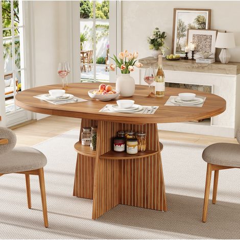 Tavolo da pranzo rotondo allungabile 110-150 x 110 x 77,5 cm, noce, MDF OKMYHOME (1/5)