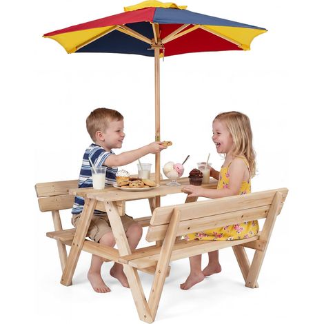 COSTWAY Set Tavolo Picnic 2 Sedie Panche Panchina Ombrellone Giardino Regolabile Altezza Bambini Interno Esterno Balcone 3 8 Anni 4 Posti Persone Pranzo Campe (1/5)