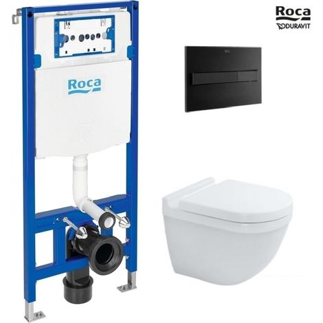 Pack WC suspendido con bastidor duplo one wc c/pulsador pl7 dual negro mate c/wc starck 3 blanco brillo suspendido rimless duravit (1/4)