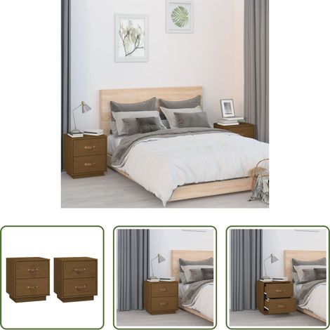 vidaXL Kiefer Nachttisch - Nachttische 2 Stk. Honigbraun 40x34x45 cm Massivholz Kiefer (1/5)