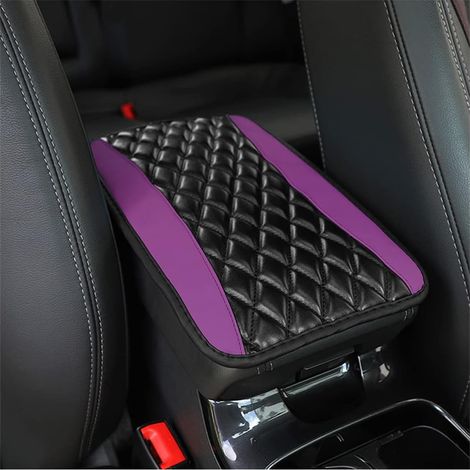 Coussin de console centrale de voiture, housse de protection universelle en cuir imperméable pour accoudoir et siège, accessoire de décoration confortable pour voiture (violet)