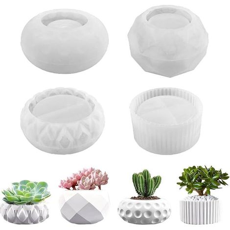 4 Pièces Moule en Silicone pour Bougeoir Résine Epoxy Moule en Silicone pour Béton Vase en Silicone pour Pot de Plantes Succulentes, Pot de Fleurs,Porte-Stylo,Arôme pour DIY Maison Bureau Décorations (1/5)