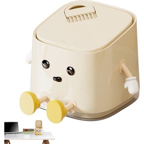 Poubelle de bureau compacte avec couvercle – Système d'ouverture hygiénique par simple pression – 15,5 x 15,5 x 14 cm, couleur crème – Mini poubelle pour bureau, cuisine et salle de bain (1/5)