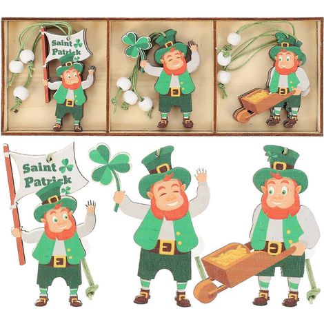 ensemble de décorations de la Saint-Patrick, ornement en bois à suspendre, accessoires de décoration pour fête-8x5.5cm (1/3)