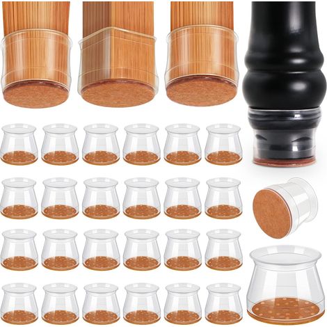 24 coussinets de protection pour pieds de chaise, embouts en feutre et silicone, protège-meubles pour sols durs, taille large (3,3-5 cm), transparents (1/5)