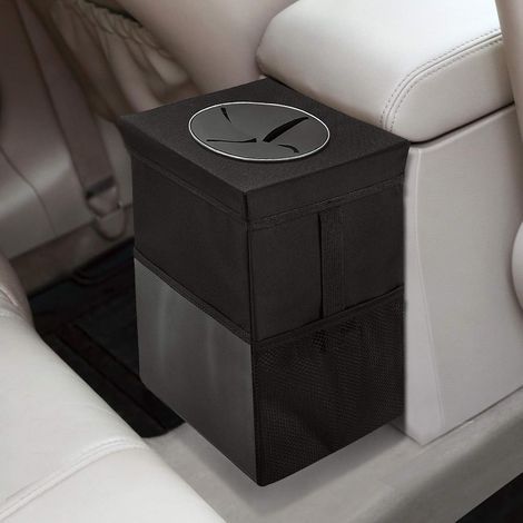 Poubelle de voiture avec couvercle - Poubelle de voiture suspendue, avec sacs de rangement, organisateur de voiture étanche, pliable, portable, imperméable, poubelle multifonctionnelle pour voiture (1/3)